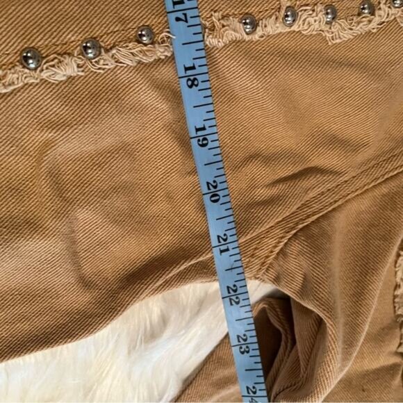 NEW APA Denim Studded Boyfriend Frayed Trucker Oversized Utility Jacket Khaki … - Picture 10 of 11